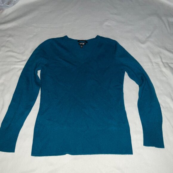 APT.9 blue cashmere jumper sweater pullover v neck SZ M bust36 US4 - Picture 1 of 7